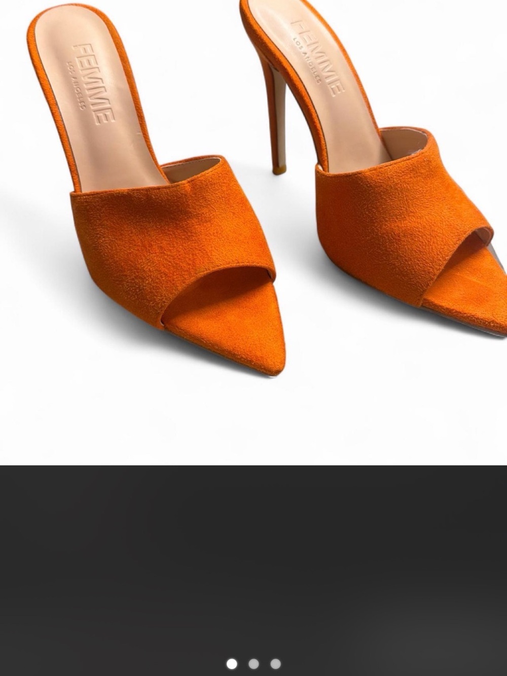 Orange Suede Pointed-Toe Mule Heels